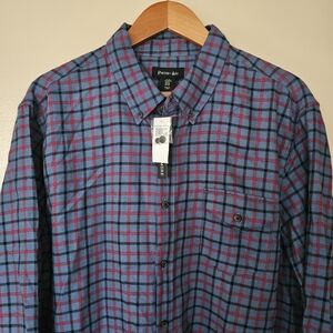 Porter&Ash Blue Red Gray Plaid Shirt XL Cashmere Blend Preppy Minimalist NWT